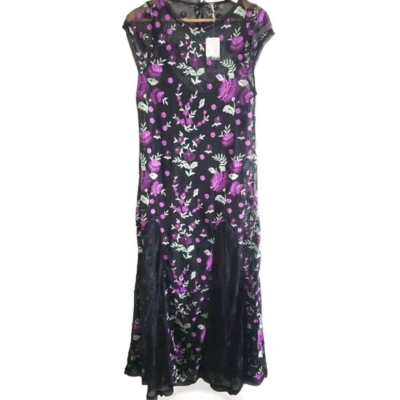 Free People Sky Bright Dress Women's Small Black Purple Floral Embroidered NWT - Picture 1 of 14